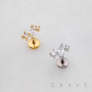 CZ MARQUISE SQUARE ROUND BEZEL THREADLESS (PUSH IN) 316L SURGICAL STEEL LABRET SET